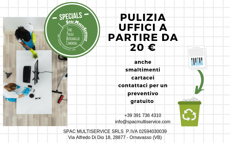 Offerta Pulizia Uffici Verbania a partire da 20 €